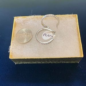 Beautiful New Silver cz’s hoop earrings